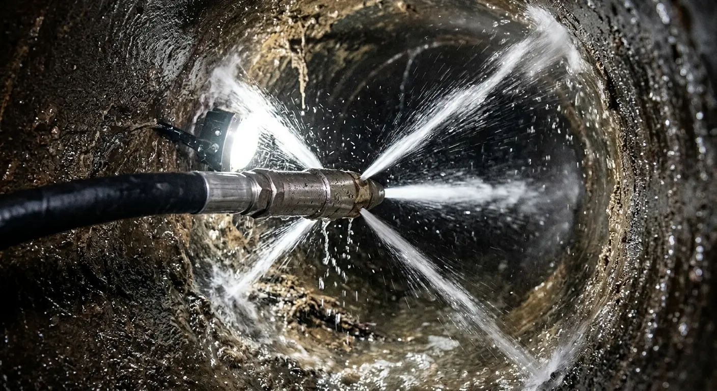 High-pressure hydro jetting nozzle cleaning sewer pipe for Sewer Line Relining in Waco